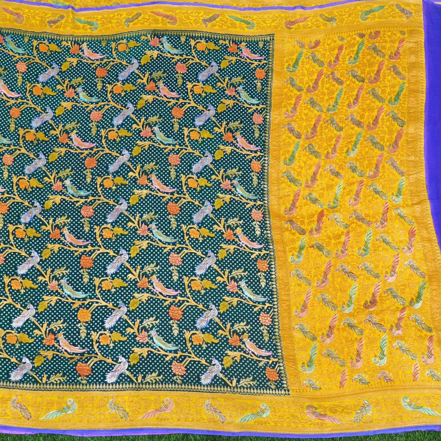 Pure Georgette Birds Banarasi Saree