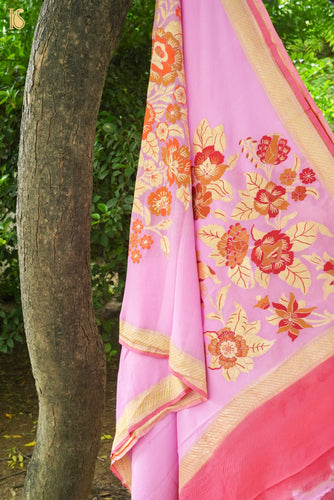 Handwoven Banarasi Georgette Dupatta with Floral Meenakari