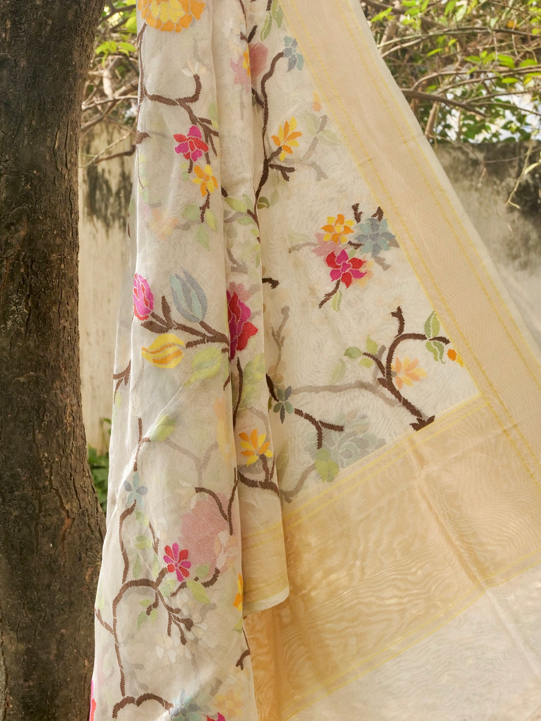 Handloom Banarasi Real Silver Zari Cotton Tissue Dupatta