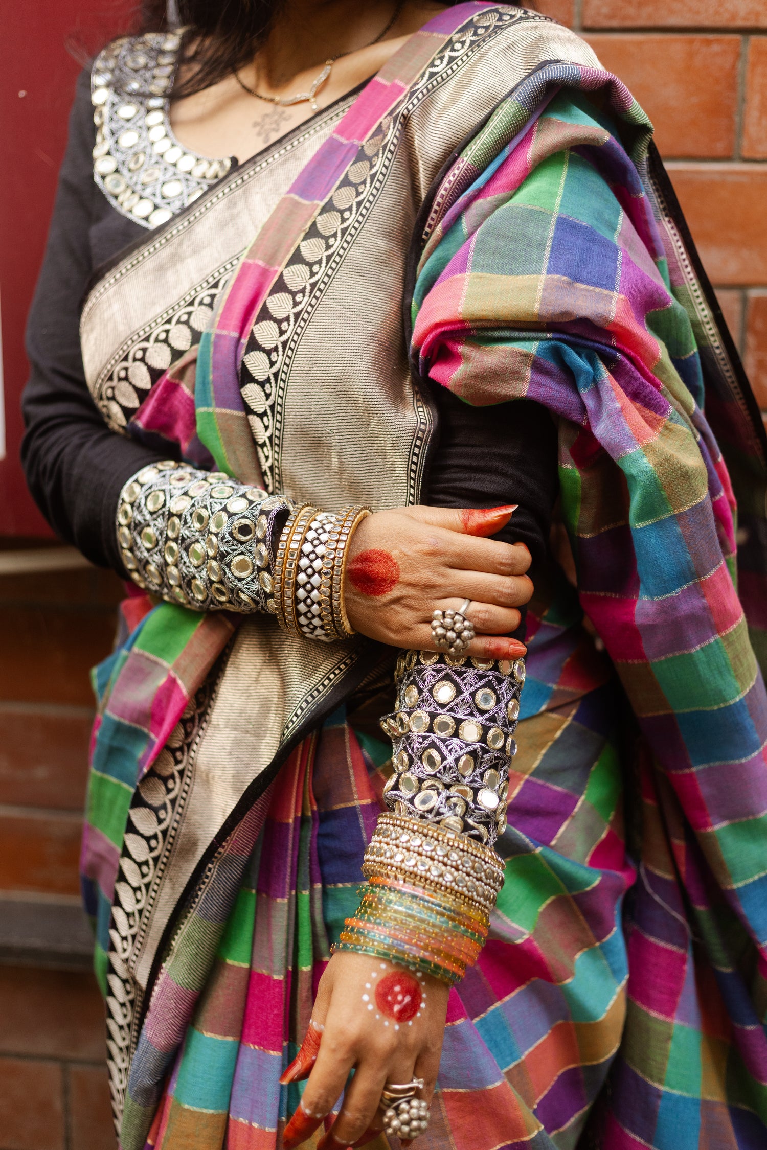 Banarasi Cotton Handwoven Saree in Multicolour Checks