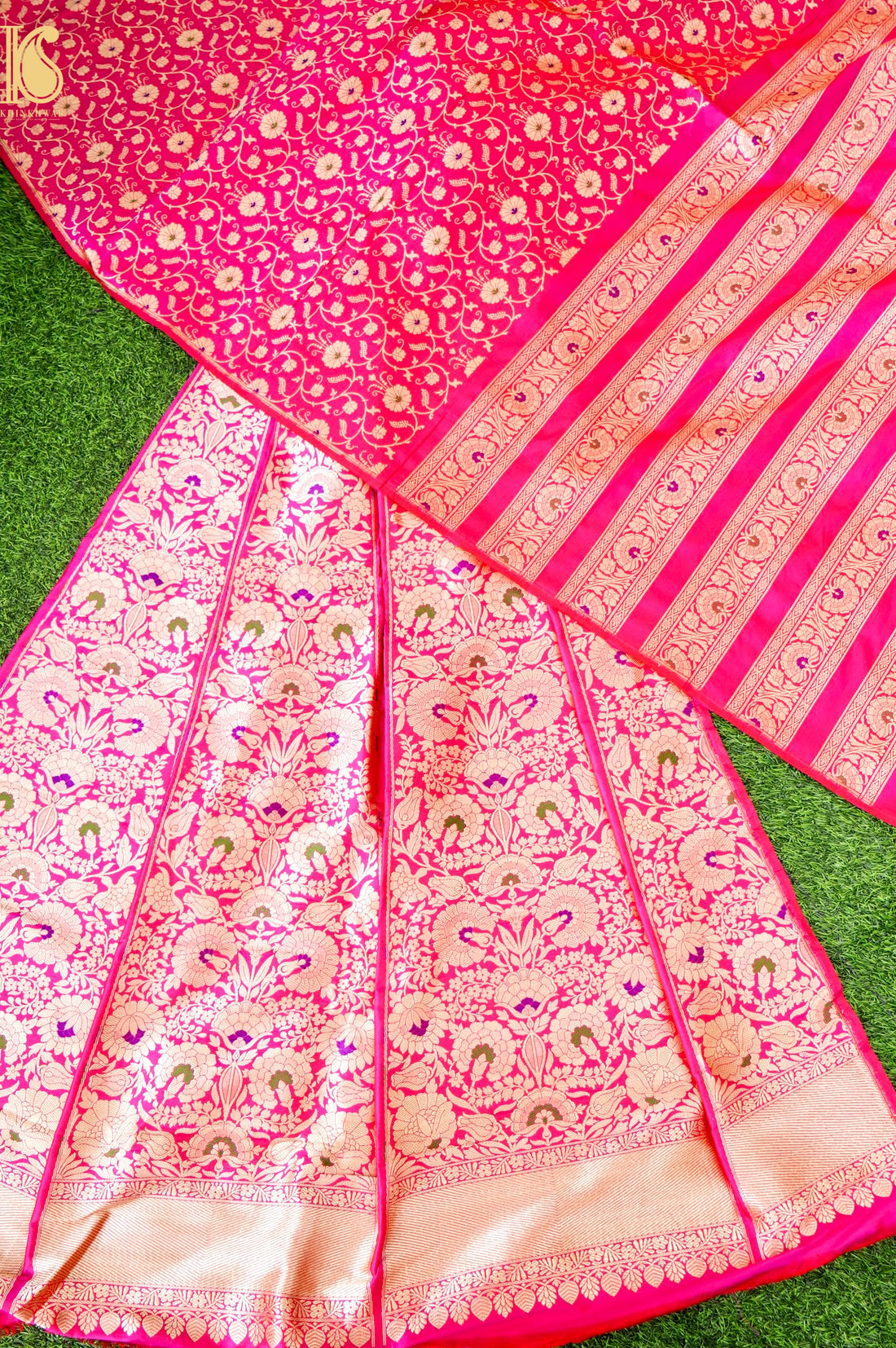 Handloom Banarasi Katan Silk Kalidar Phoolwari Lehenga