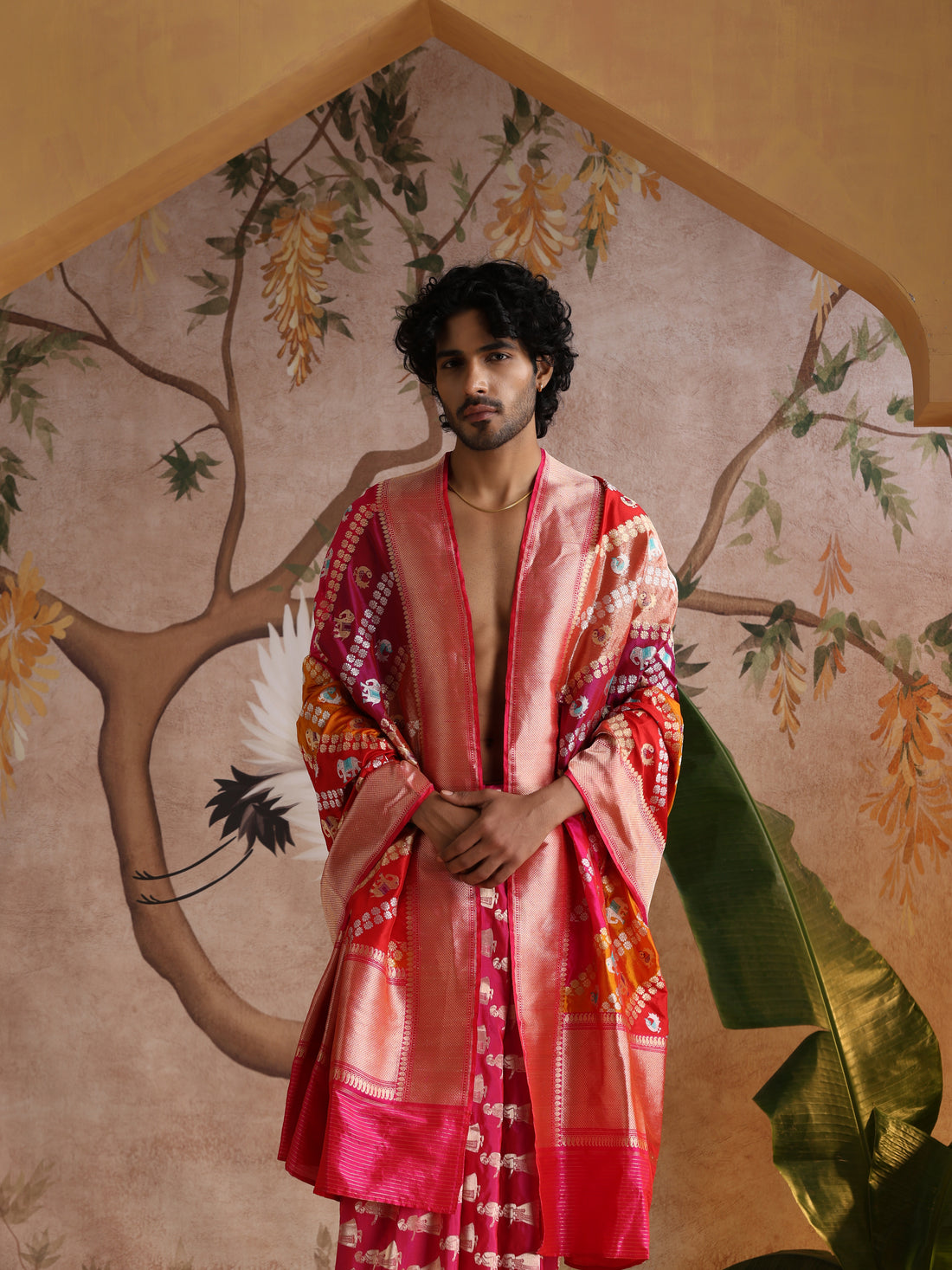 Handloom Banarasi Rangkat Katan Silk Elephant Dupatta