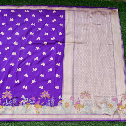 Handwoven Banarasi Katan Silk Kadwa Saree in Violet
