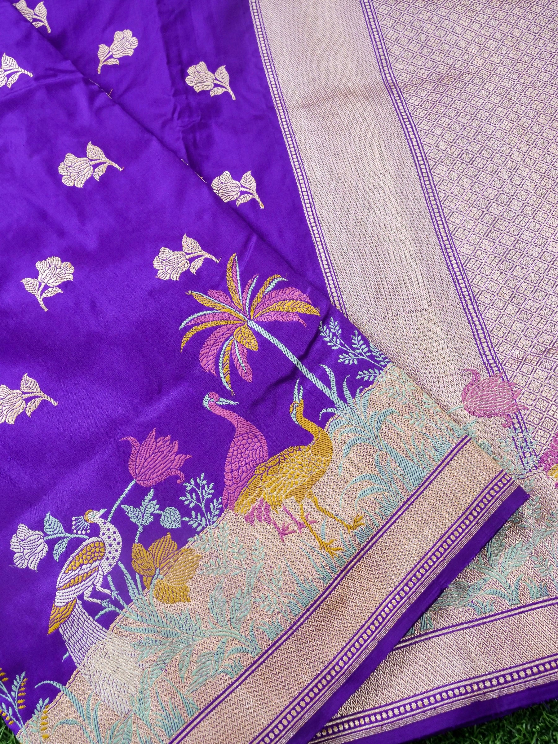 Handwoven Banarasi Katan Silk Kadwa Saree in Violet