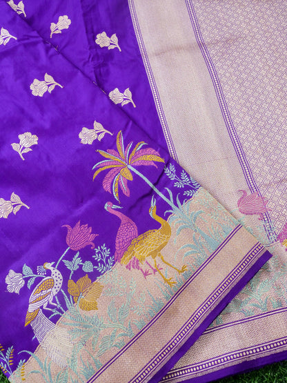 Handwoven Banarasi Katan Silk Kadwa Saree in Violet
