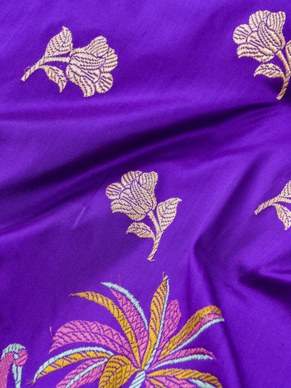Handwoven Banarasi Katan Silk Kadwa Saree in Violet