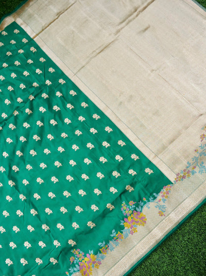 Handloom Banarasi Katan Silk Kadwa Saree in Rama Green