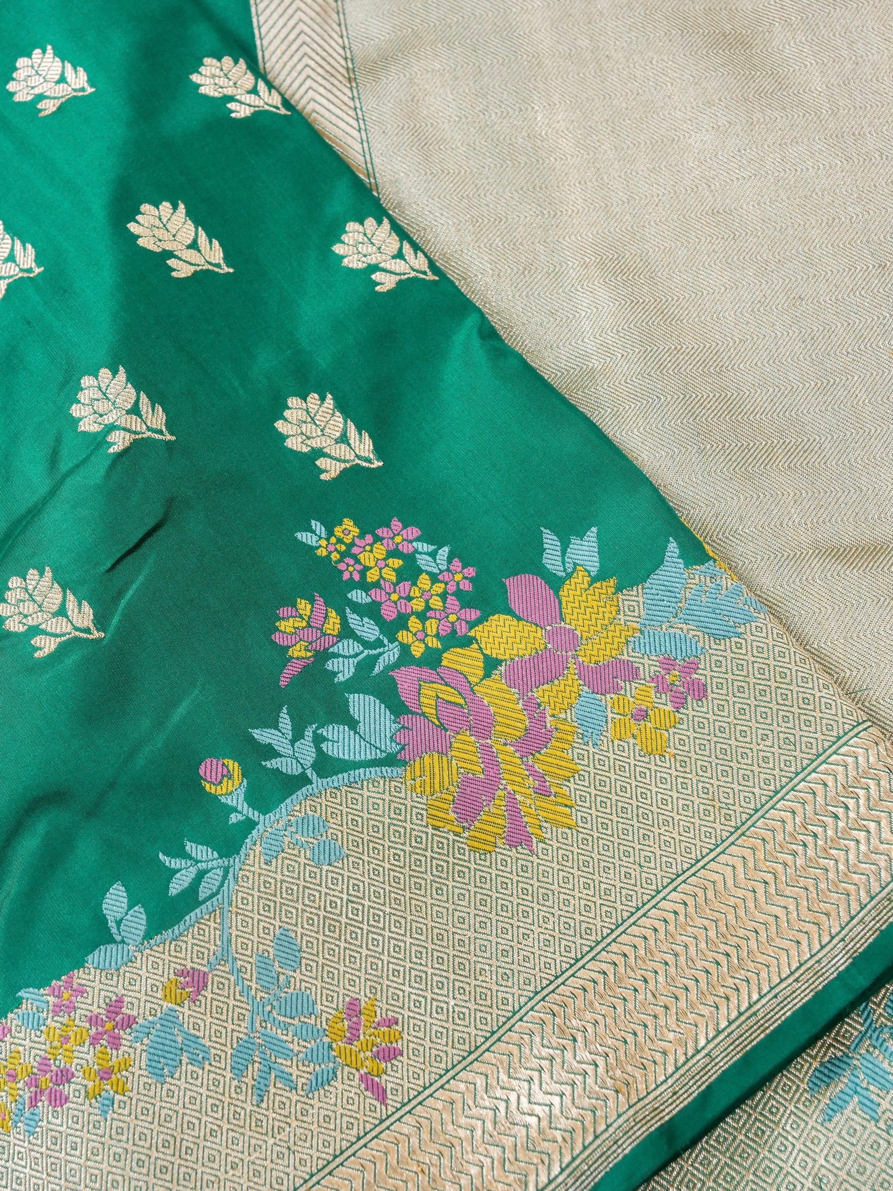 Handloom Banarasi Katan Silk Kadwa Saree in Rama Green