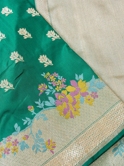 Handloom Banarasi Katan Silk Kadwa Saree in Rama Green
