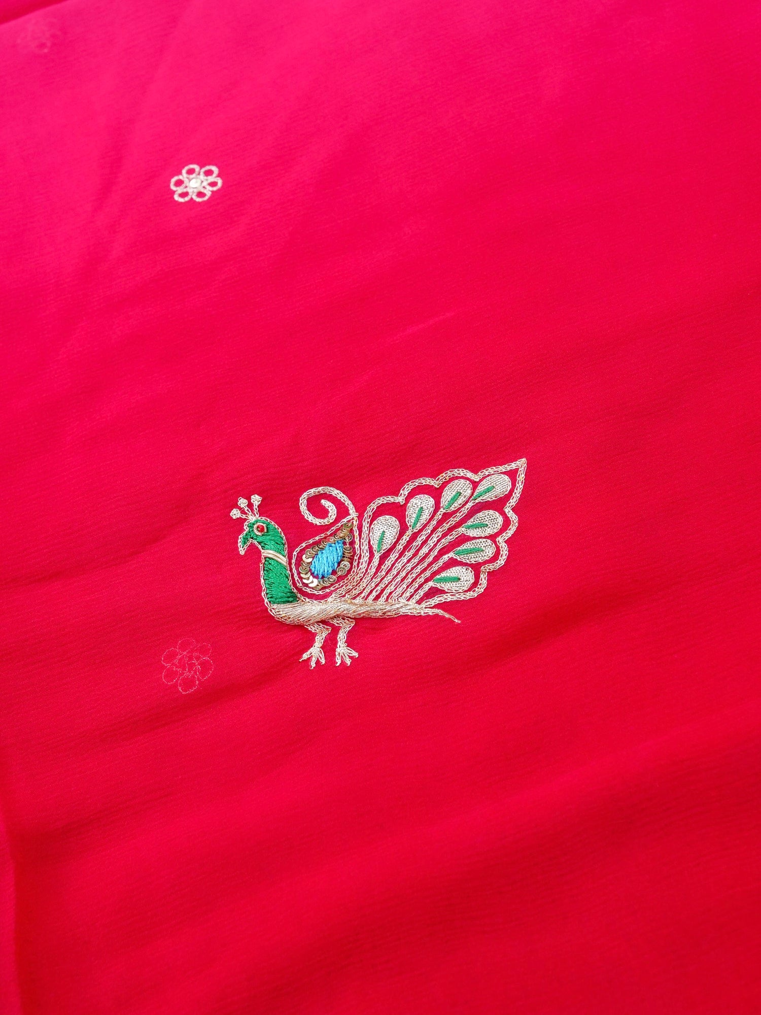 Hand Embroidered Georgette Saree in Pink-Red Ombre