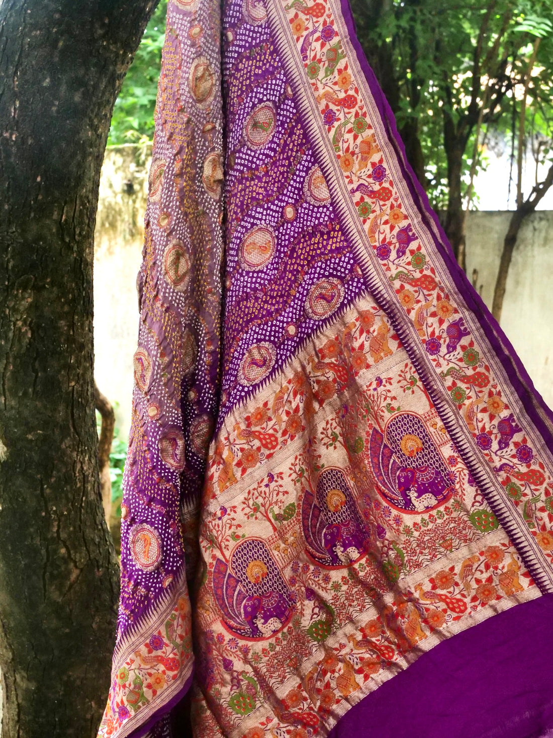 Bandhani Banarasi Georgette Dupatta in Lavender Purple Ombre