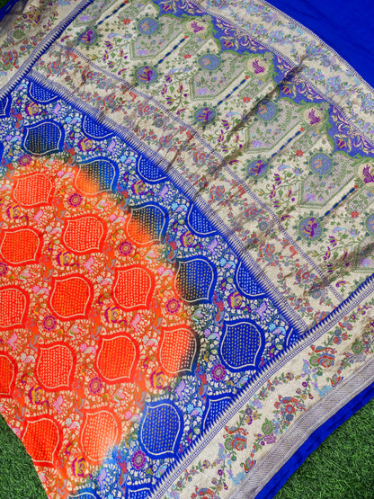 Bandhani Banarasi Georgette Dupatta in Orange Blue Ombre