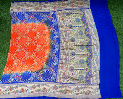 Bandhani Banarasi Georgette Dupatta in Orange Blue Ombre