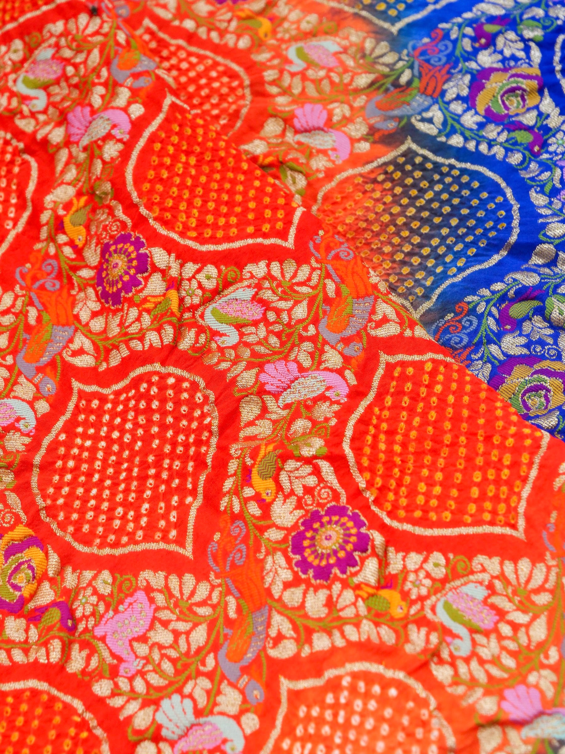 Bandhani Banarasi Georgette Dupatta in Orange Blue Ombre