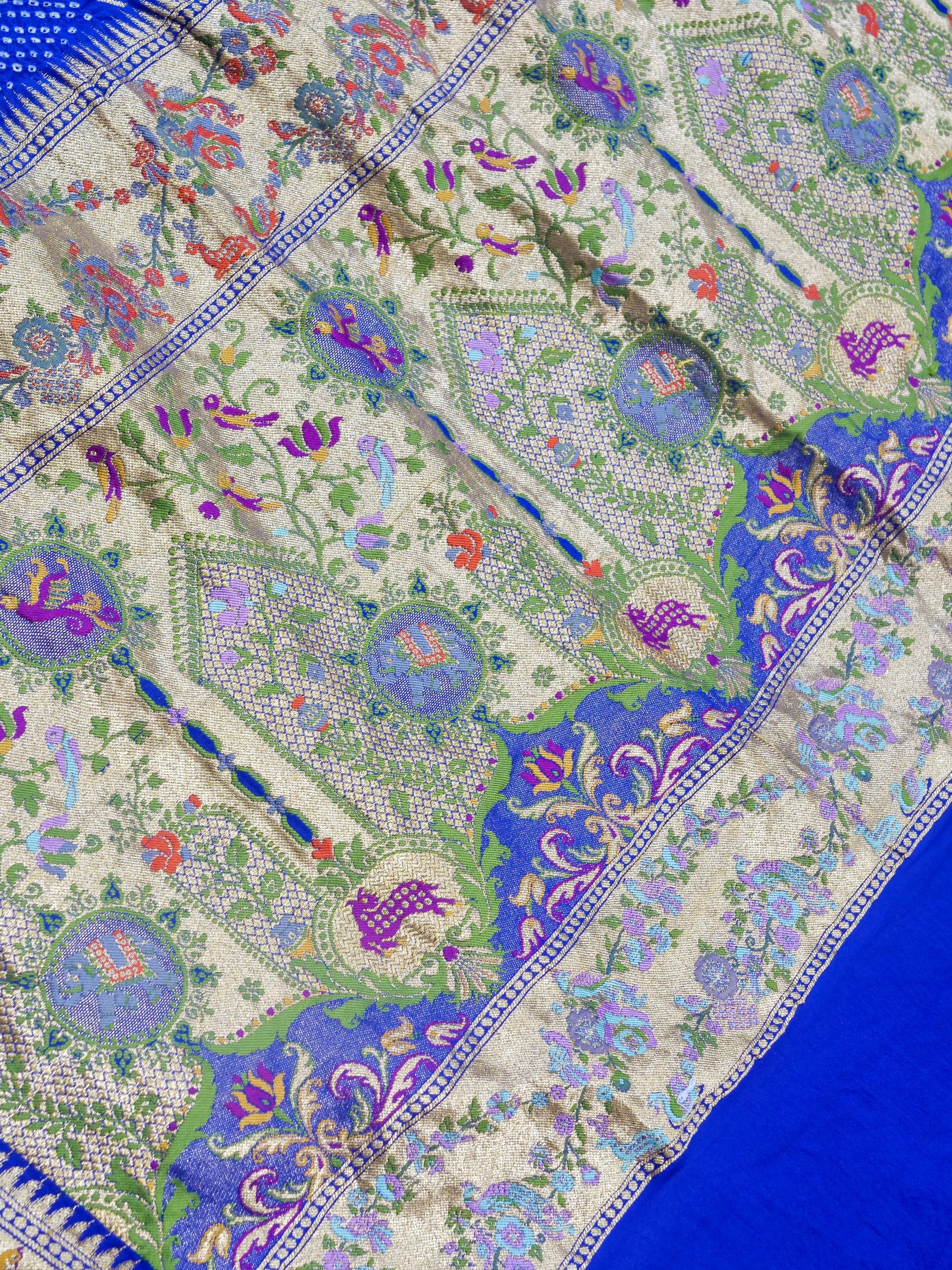 Bandhani Banarasi Georgette Dupatta in Orange Blue Ombre