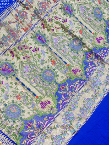 Bandhani Banarasi Georgette Dupatta in Orange Blue Ombre