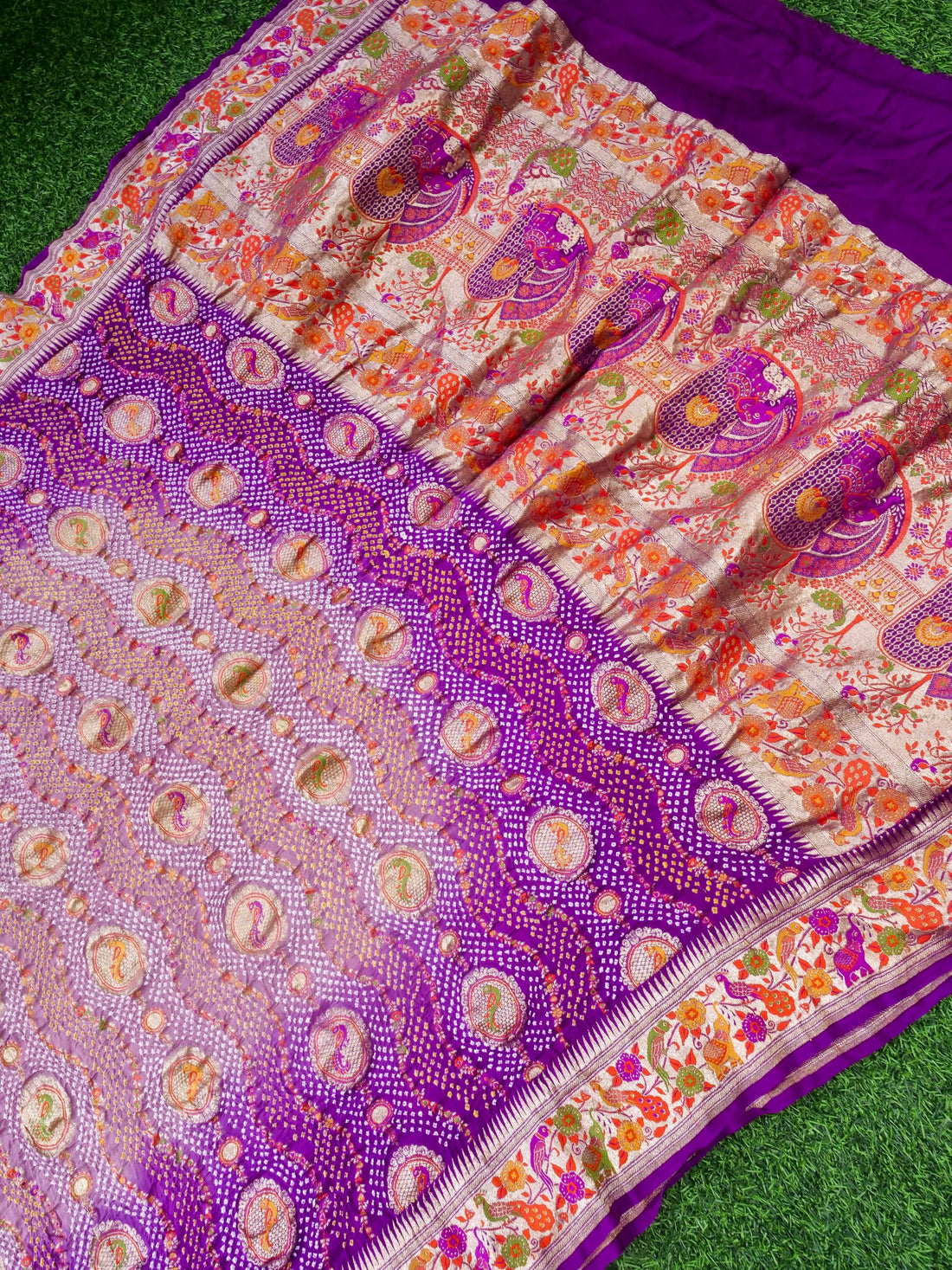 Bandhani Banarasi Georgette Dupatta in Lavender Purple Ombre