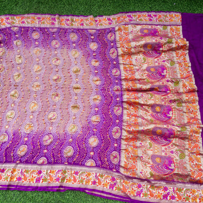 Bandhani Banarasi Georgette Dupatta in Lavender Purple Ombre