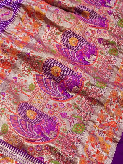 Bandhani Banarasi Georgette Dupatta in Lavender Purple Ombre