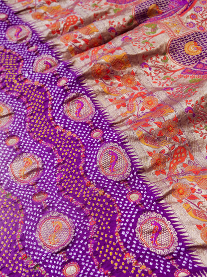 Bandhani Banarasi Georgette Dupatta in Lavender Purple Ombre