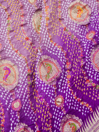 Bandhani Banarasi Georgette Dupatta in Lavender Purple Ombre