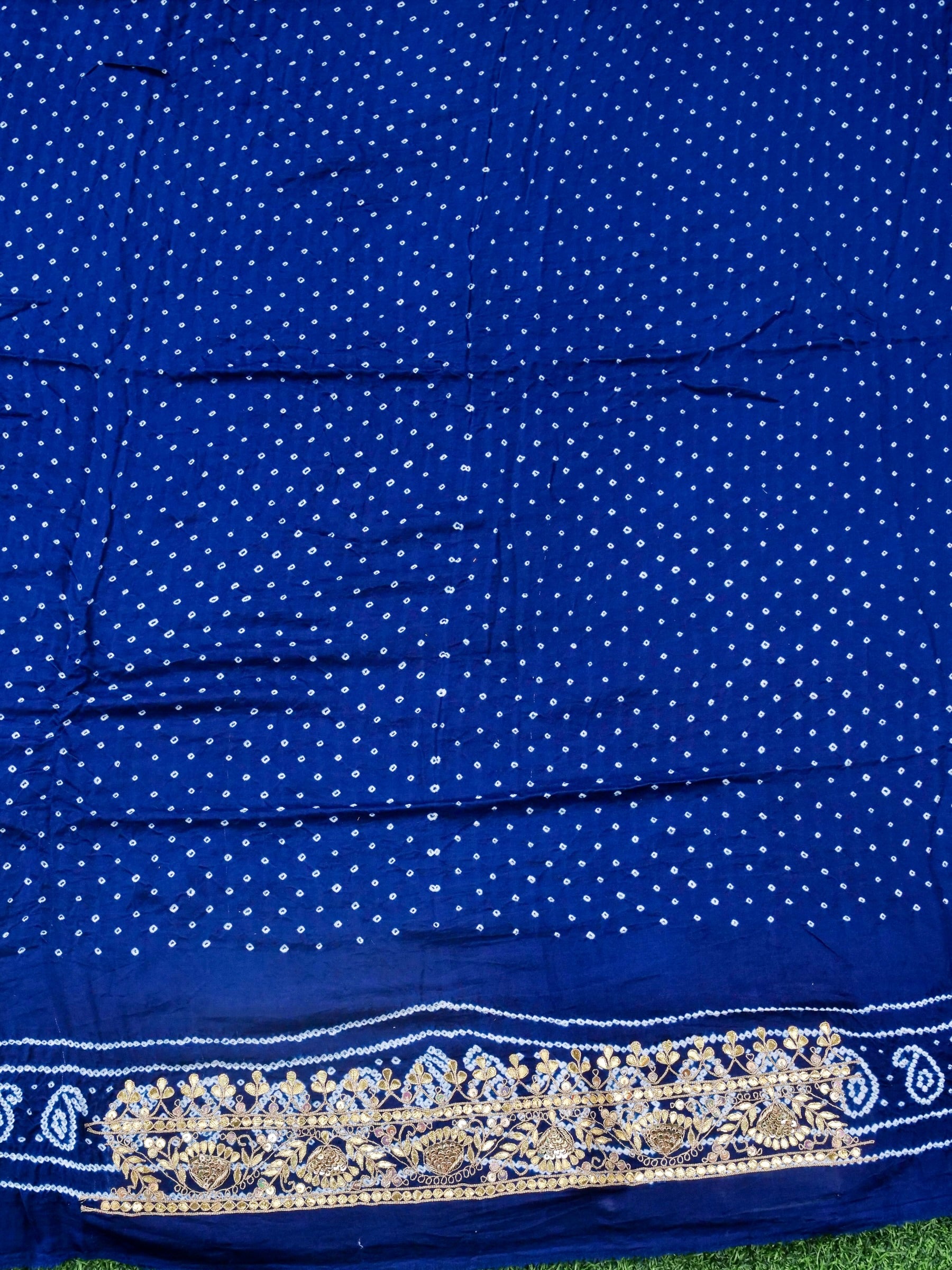 Hand Embroidered Bandhani Gajji Silk Suit Set in Navy Blue