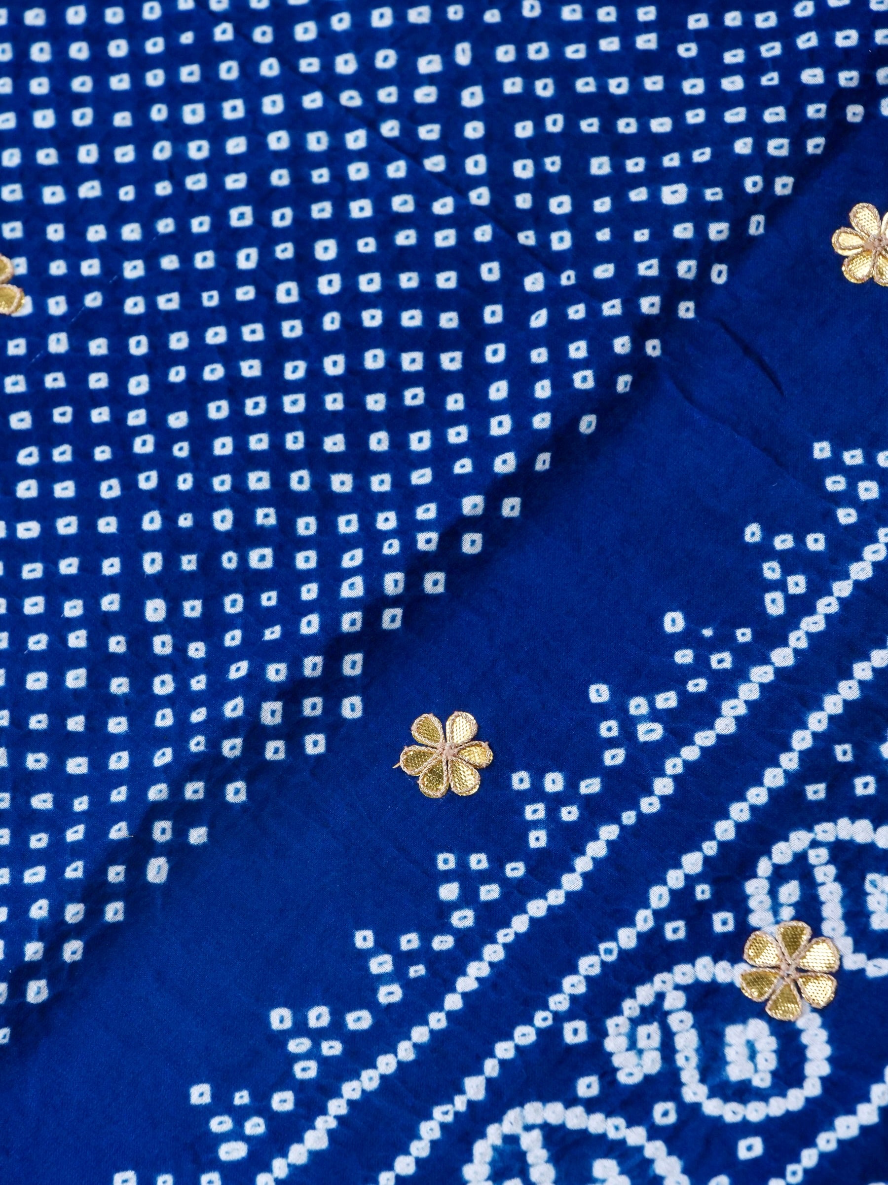Hand Embroidered Bandhani Gajji Silk Suit Set in Navy Blue