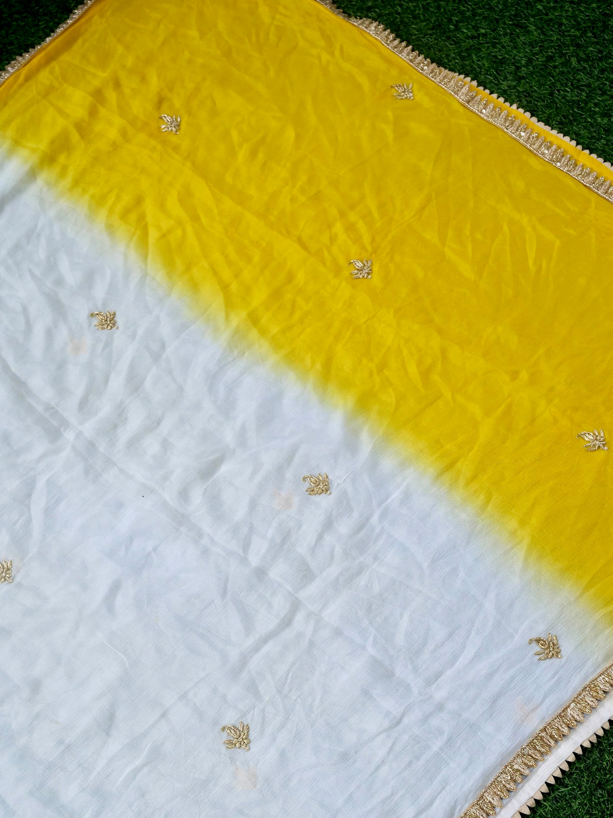 Handwoven Chanderi Silk Kalidar Lehenga Set with Yellow Blouse and Dupatta
