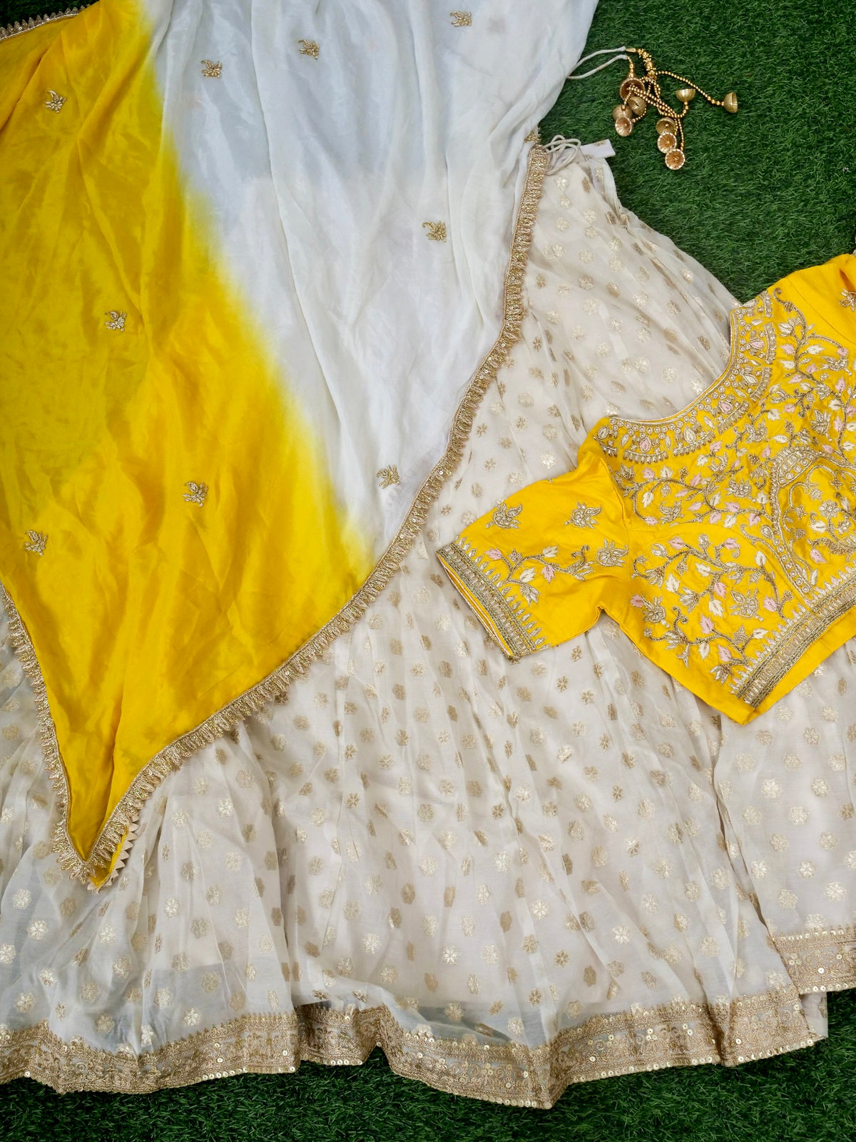Handwoven Chanderi Silk Kalidar Lehenga Set with Yellow Blouse and Dupatta
