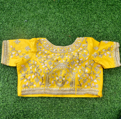Handwoven Chanderi Silk Kalidar Lehenga Set with Yellow Blouse and Dupatta