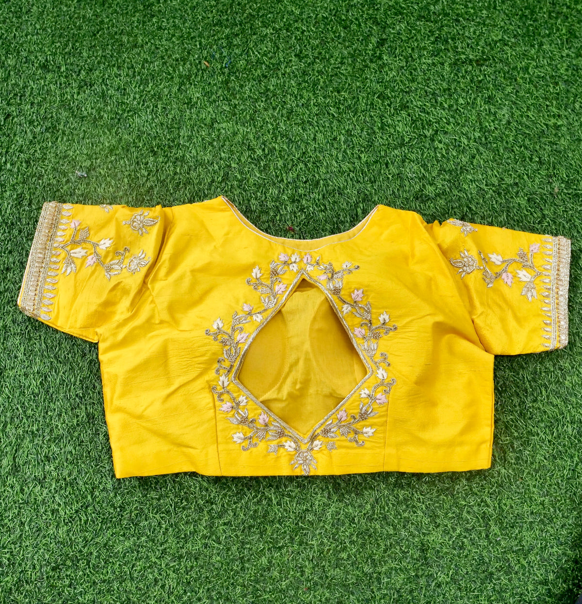 Handwoven Chanderi Silk Kalidar Lehenga Set with Yellow Blouse and Dupatta