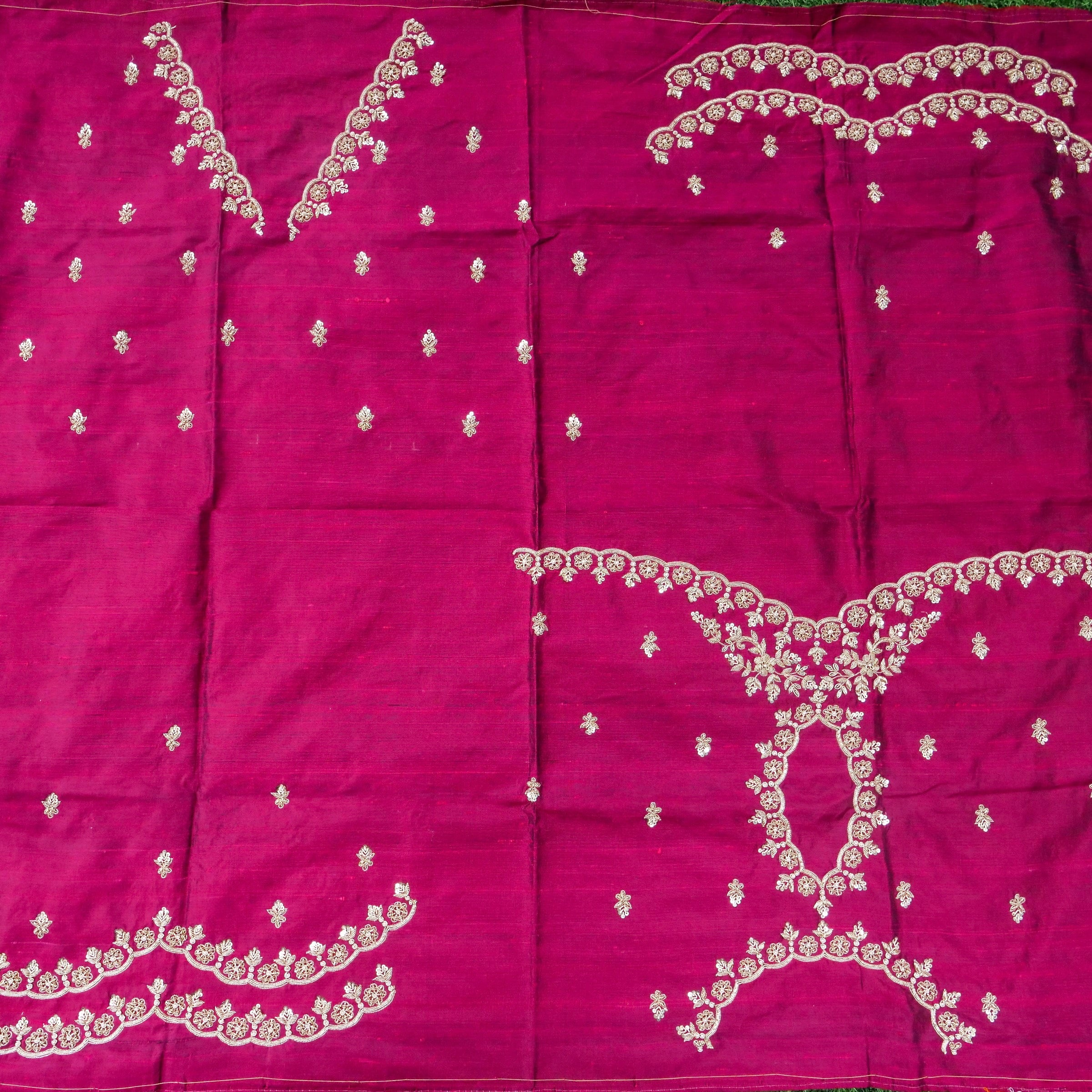 Hand Embroidered Raw Silk Blouse Fabric in Wine