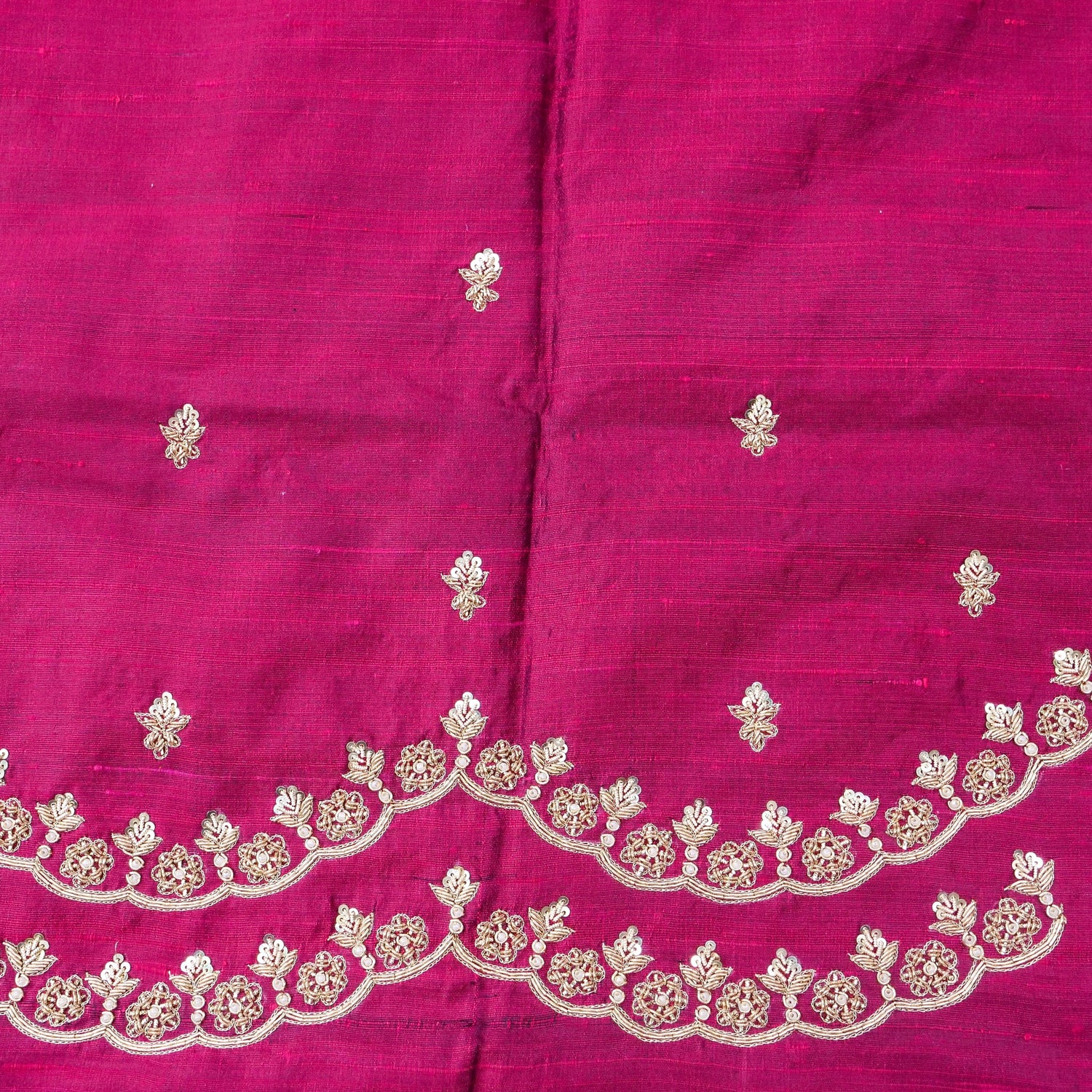 Hand Embroidered Raw Silk Blouse Fabric in Wine