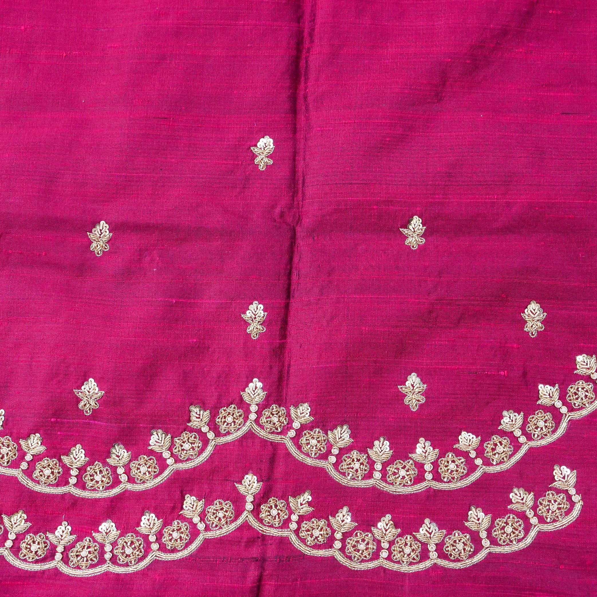 Hand Embroidered Raw Silk Blouse Fabric in Wine