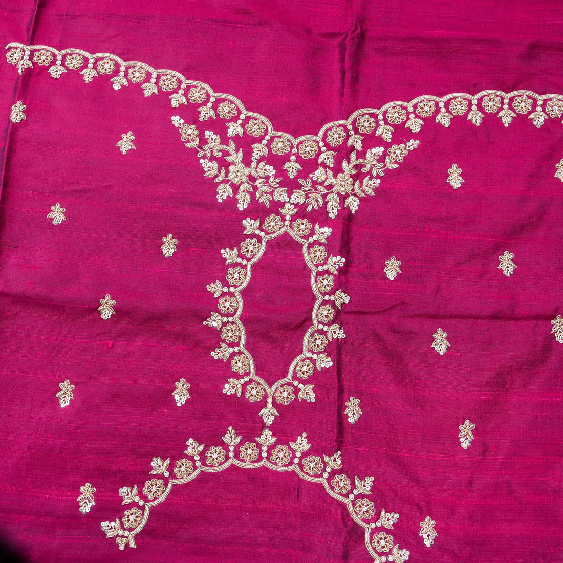 Hand Embroidered Raw Silk Blouse Fabric in Wine