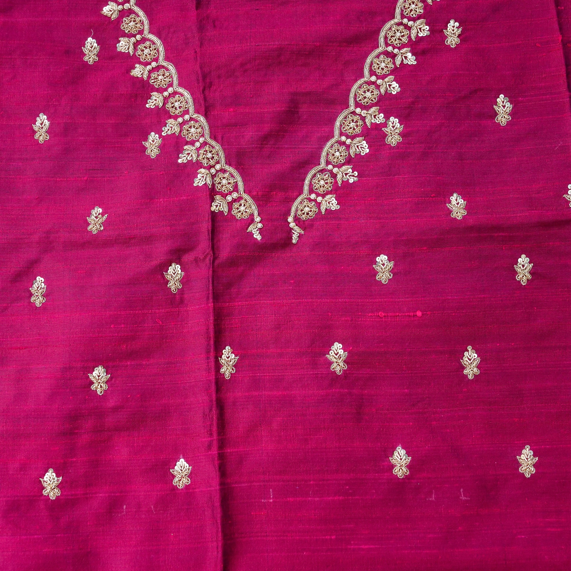 Hand Embroidered Raw Silk Blouse Fabric in Wine