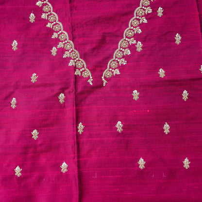 Hand Embroidered Raw Silk Blouse Fabric in Wine
