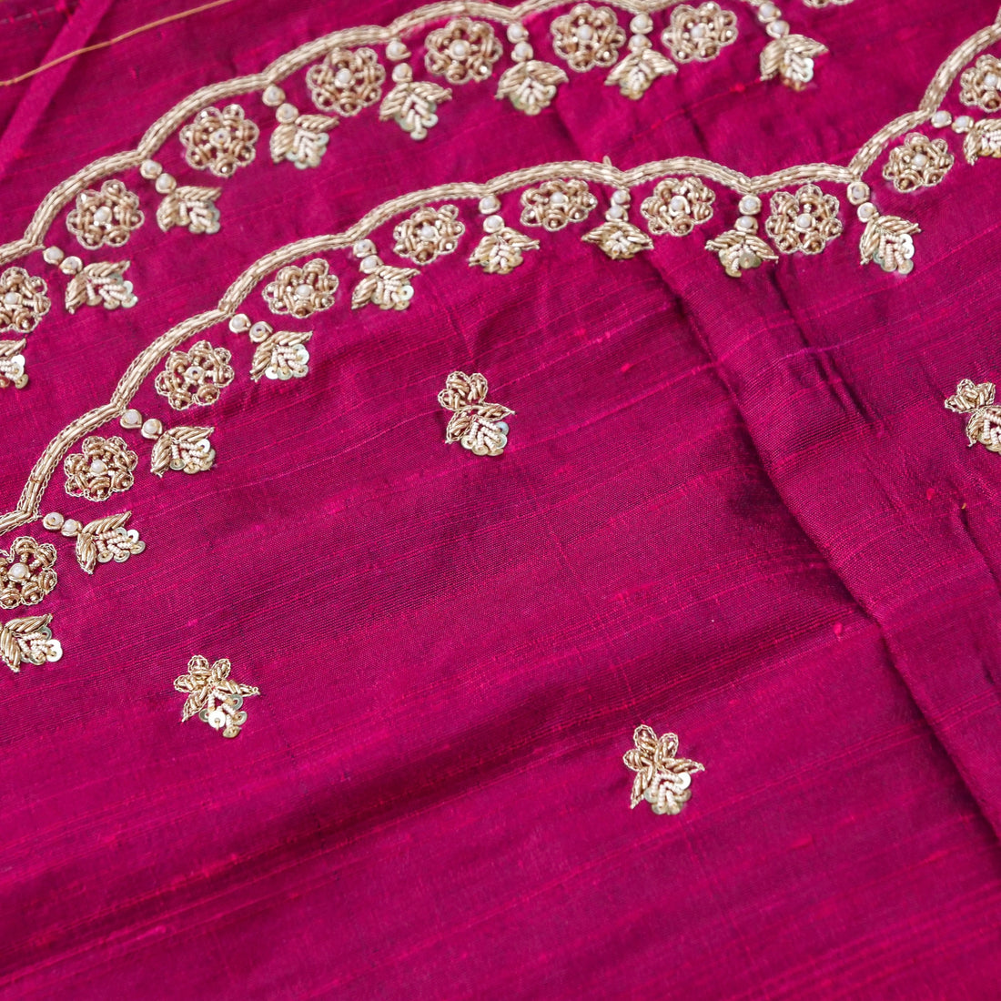 Hand Embroidered Raw Silk Blouse Fabric in Wine