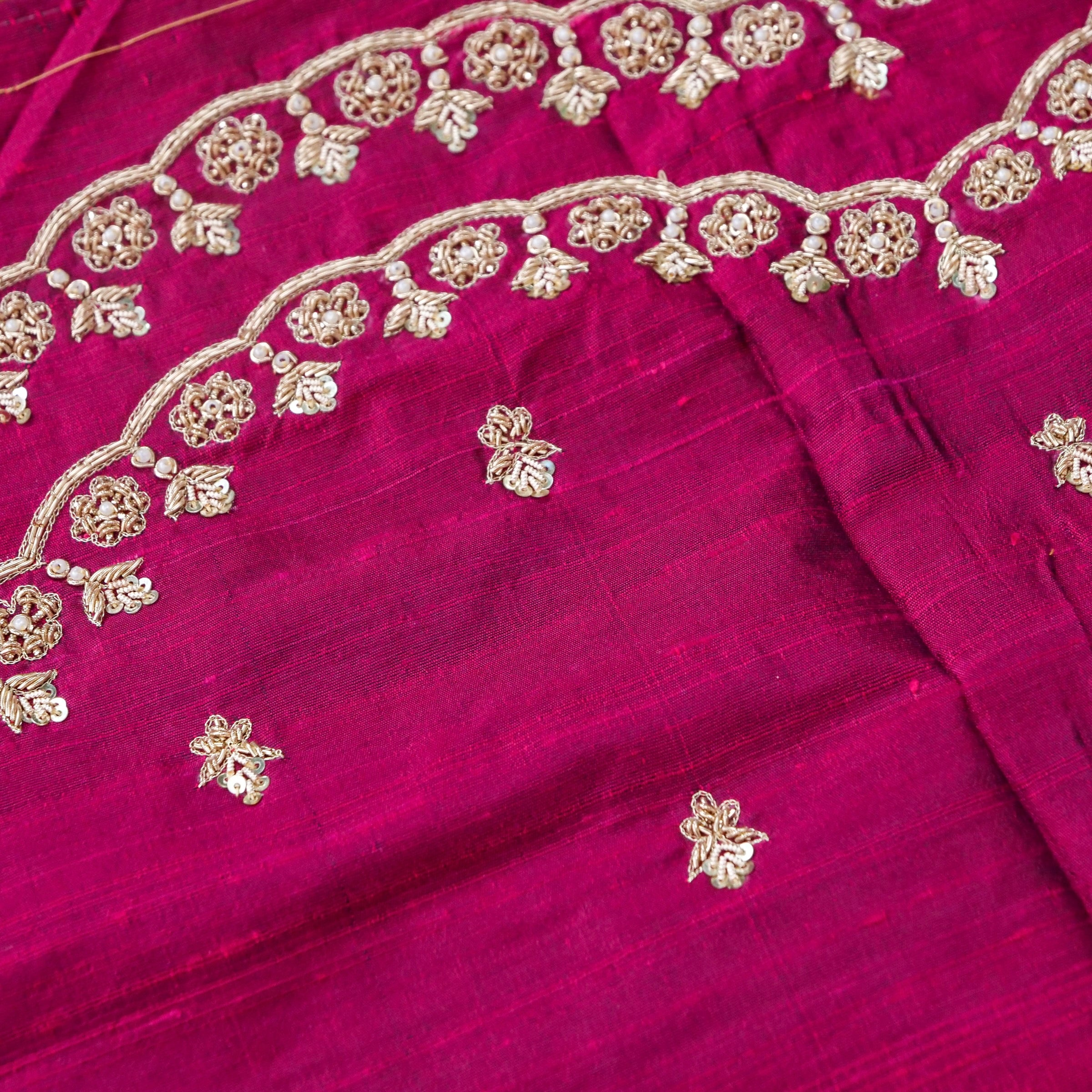 Hand Embroidered Raw Silk Blouse Fabric in Wine