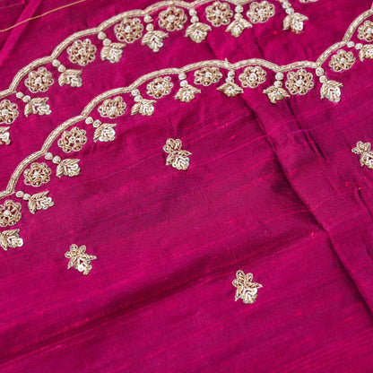 Hand Embroidered Raw Silk Blouse Fabric in Wine