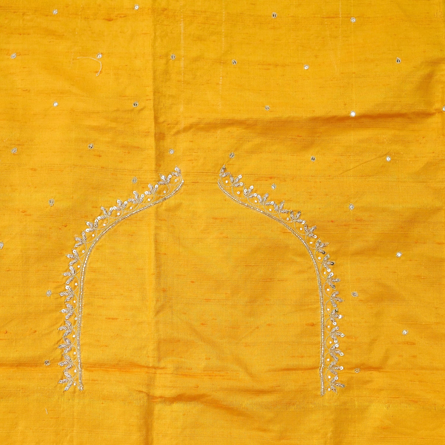 Hand Embroidered Raw Silk Blouse Fabric in Mustard Yellow