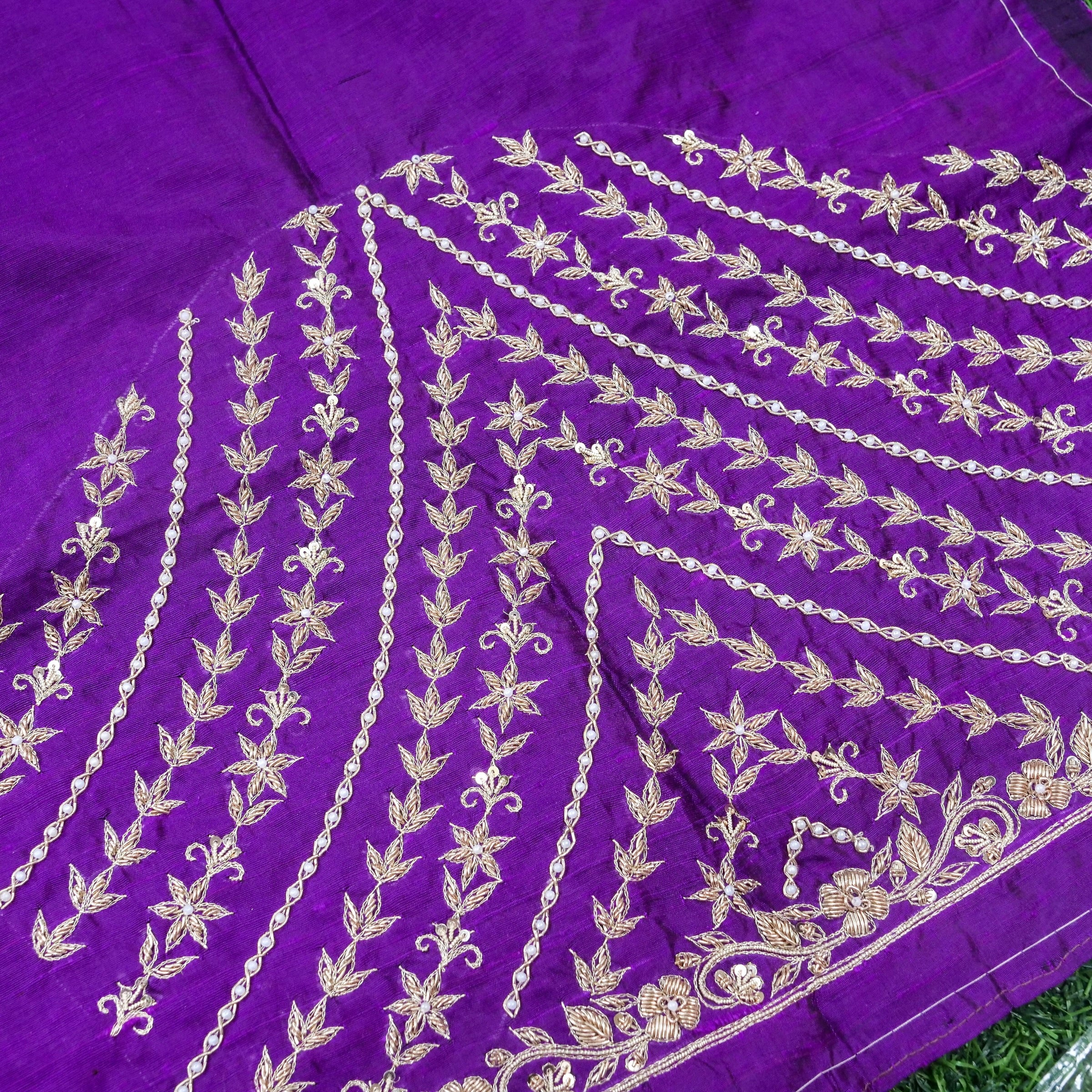 Hand Embroidered Raw Silk Blouse Fabric in Purple