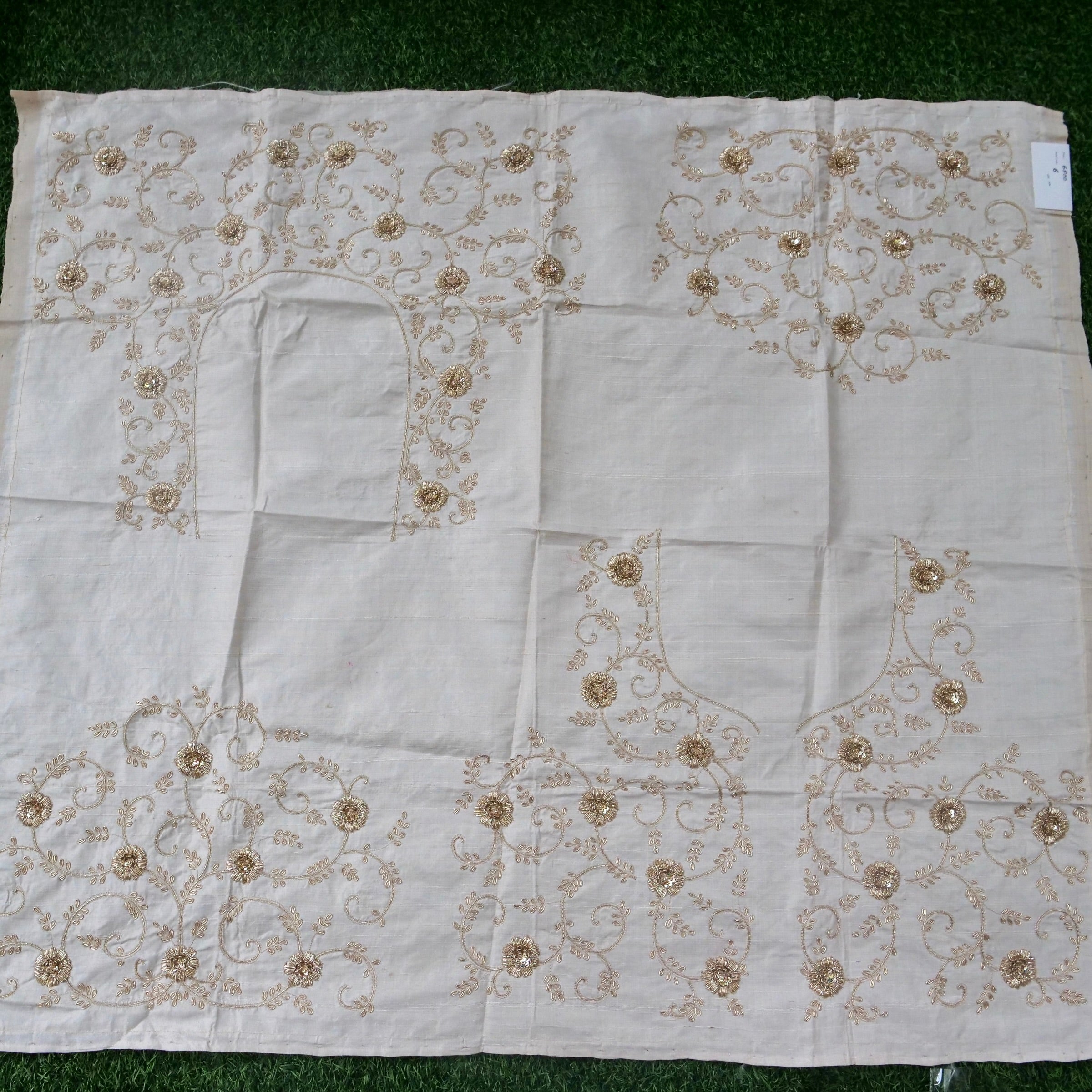Hand Embroidered Raw Silk Blouse Fabric in Ivory