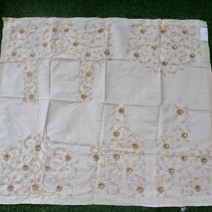 Hand Embroidered Raw Silk Blouse Fabric in Ivory