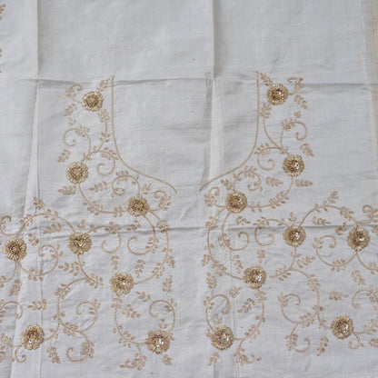Hand Embroidered Raw Silk Blouse Fabric in Ivory