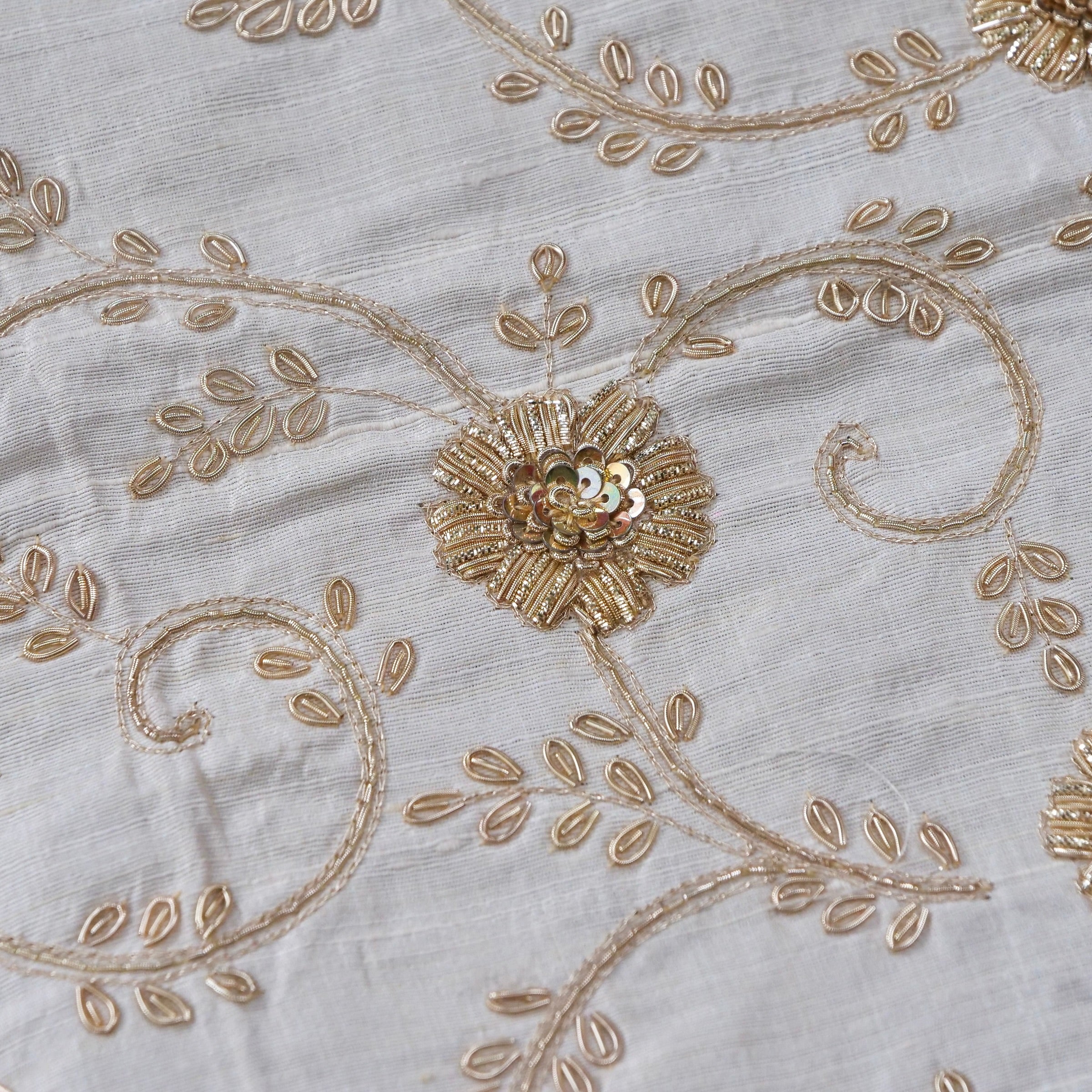 Hand Embroidered Raw Silk Blouse Fabric in Ivory