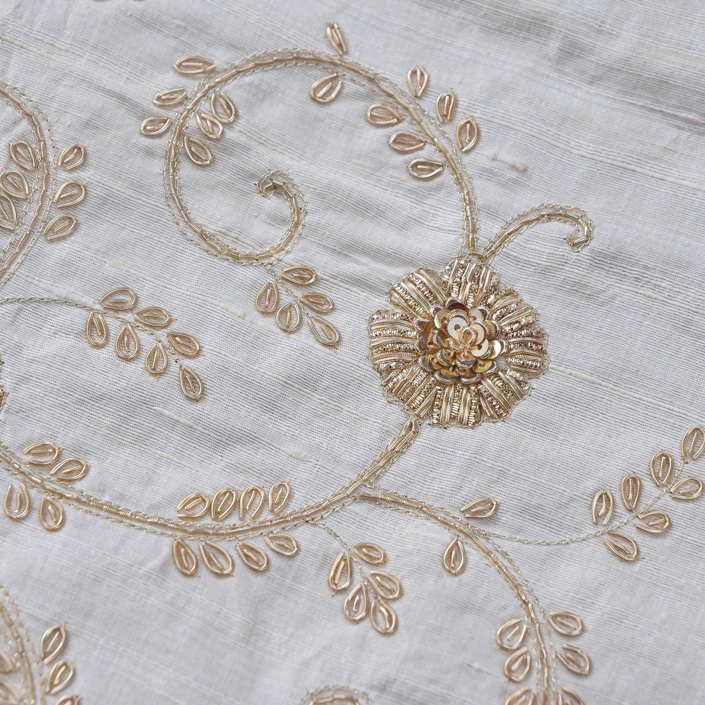 Hand Embroidered Raw Silk Blouse Fabric in Ivory