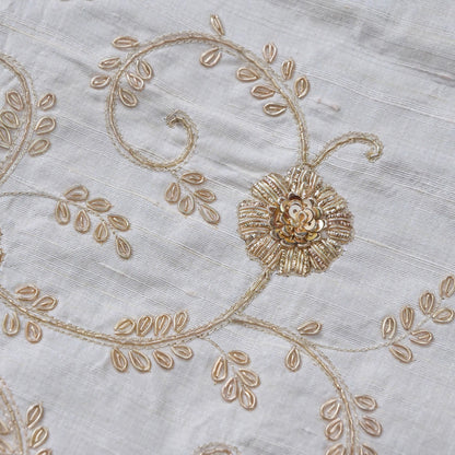Hand Embroidered Raw Silk Blouse Fabric in Ivory
