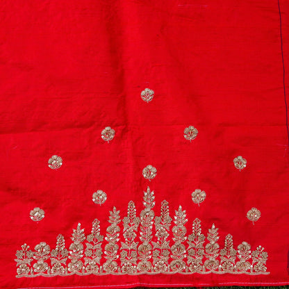Hand Embroidered Raw Silk Blouse Fabric in Red