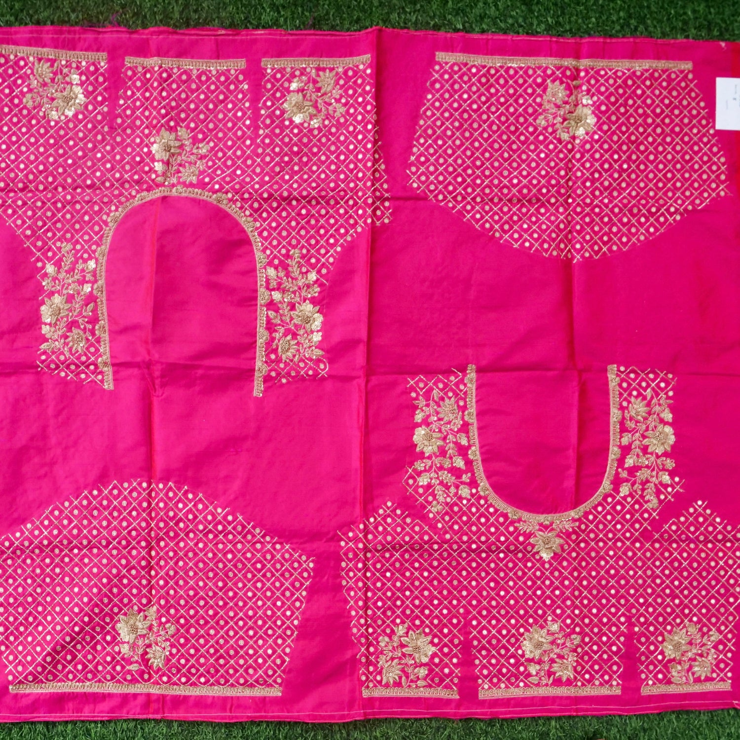 Hand Embroidered Raw Silk Blouse Fabric in Pink